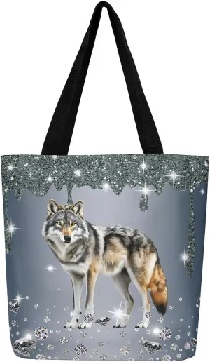Dolphin Canvas Tote Bag for Women,Sequin Fluid Art Handbag,Diamond Shoulder Bag Nautical Animal Coastal Ocean Decor