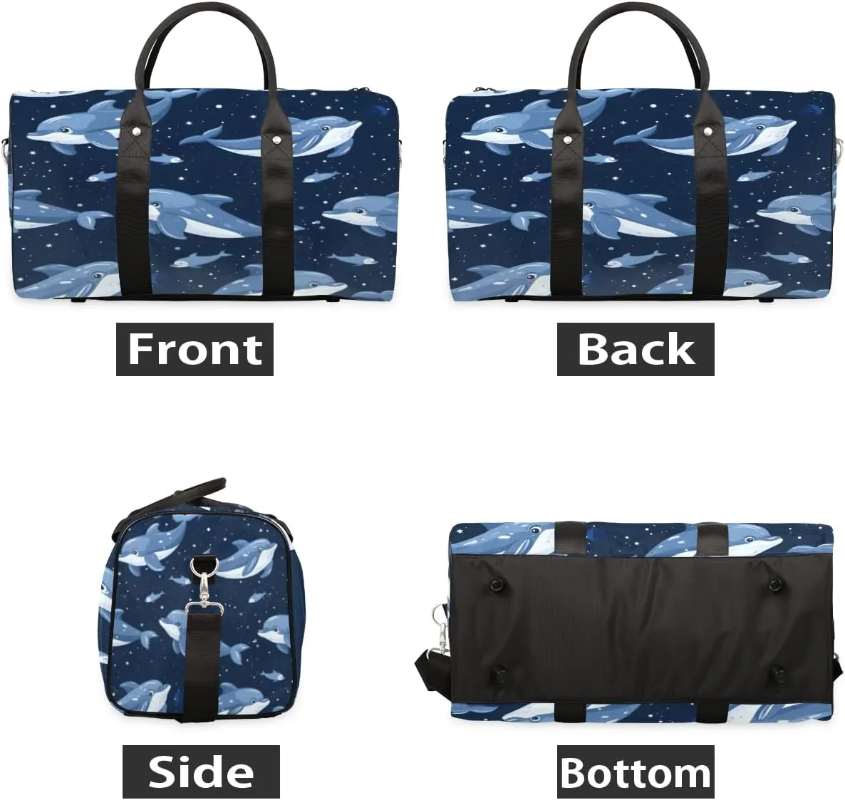 Dolphin Travel Duffle Bag, Sports Gym Bags for Women Men, Carry On Weekender Overnight Bag, Wildlife Ocean Cute Animals Workout Hospital Airplane Trips Bag