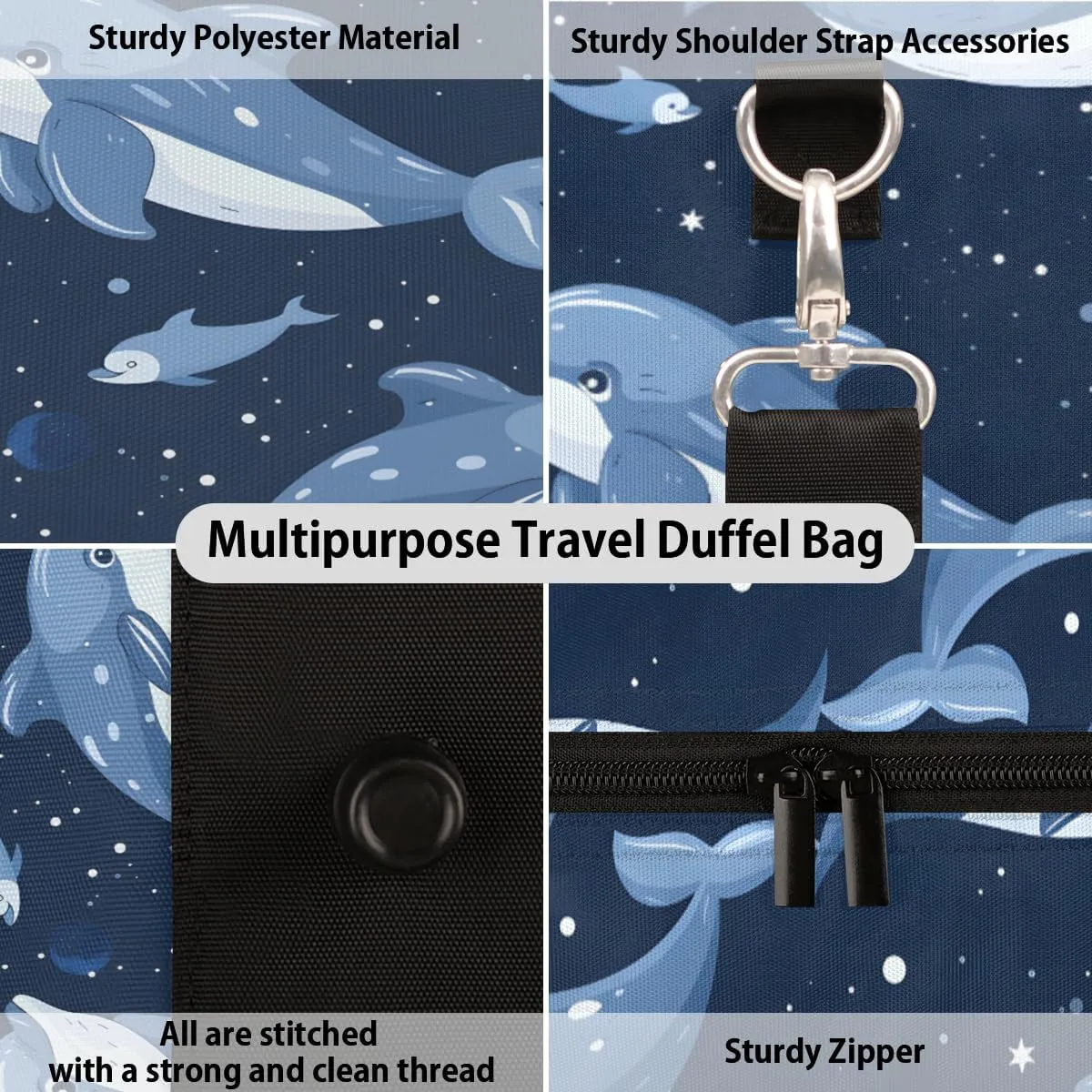 Dolphin Travel Duffle Bag, Sports Gym Bags for Women Men, Carry On Weekender Overnight Bag, Wildlife Ocean Cute Animals Workout Hospital Airplane Trips Bag