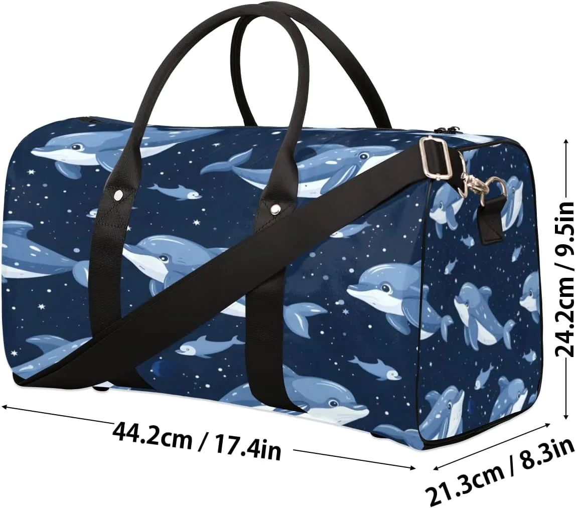 Dolphin Travel Duffle Bag, Sports Gym Bags for Women Men, Carry On Weekender Overnight Bag, Wildlife Ocean Cute Animals Workout Hospital Airplane Trips Bag