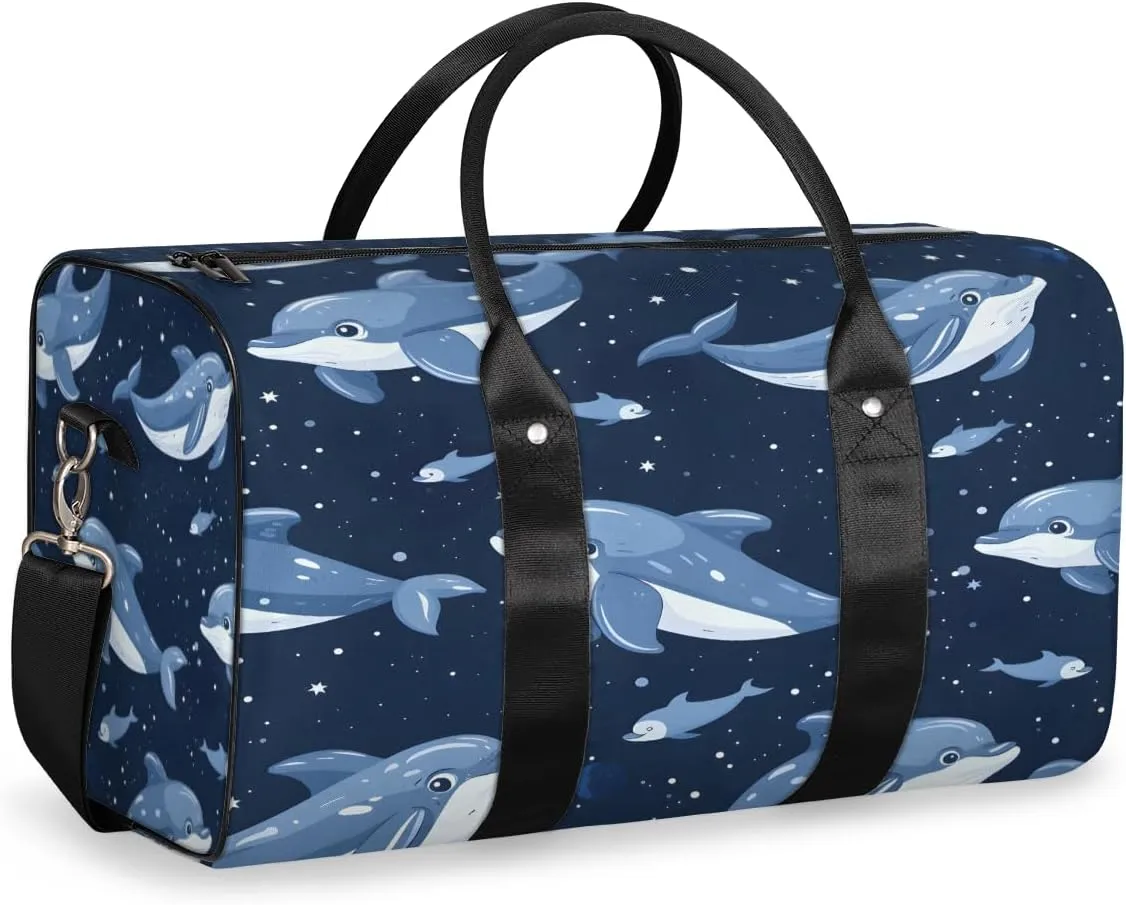 Dolphin Travel Duffle Bag, Sports Gym Bags for Women Men, Carry On Weekender Overnight Bag, Wildlife Ocean Cute Animals Workout Hospital Airplane Trips Bag