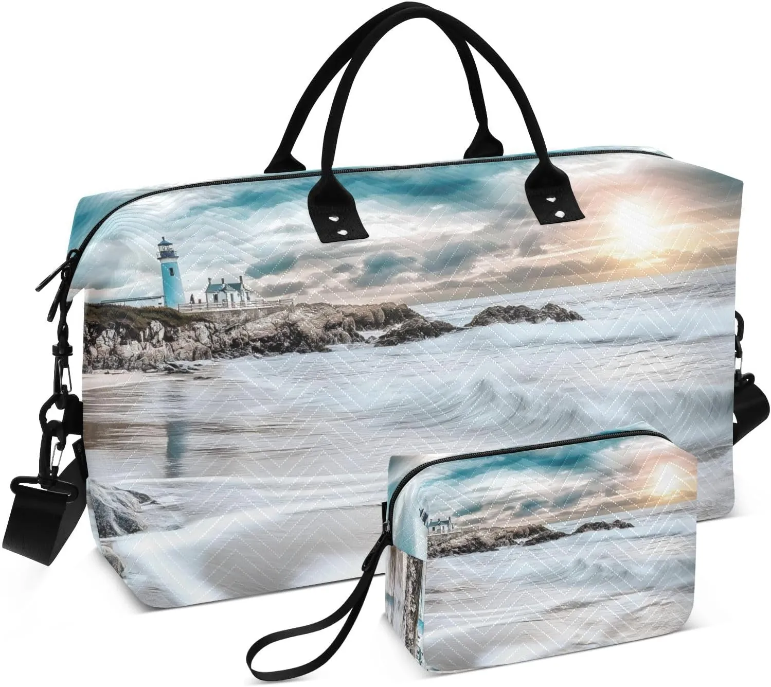 Duffel Bag for Travel, Beach Sunset Landscape Gym Bag with Multiple Interior Pockets Shoulder Weekender Bags for Women Men 20.5L x 7.9W x 13.8H