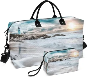 Duffel Bag for Travel, Beach Sunset Landscape Gym Bag with Multiple Interior Pockets Shoulder Weekender Bags for Women Men 20.5L x 7.9W x 13.8H