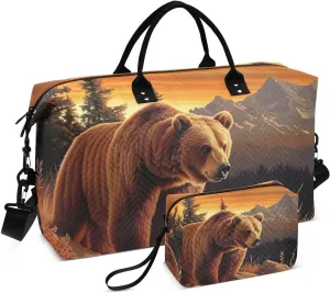 Duffel Bag for Travel, Bear Sunset Rock Gym Bag with Multiple Interior Pockets Shoulder Weekender Bags for Women Men 20.5L x 7.9W x 13.8H