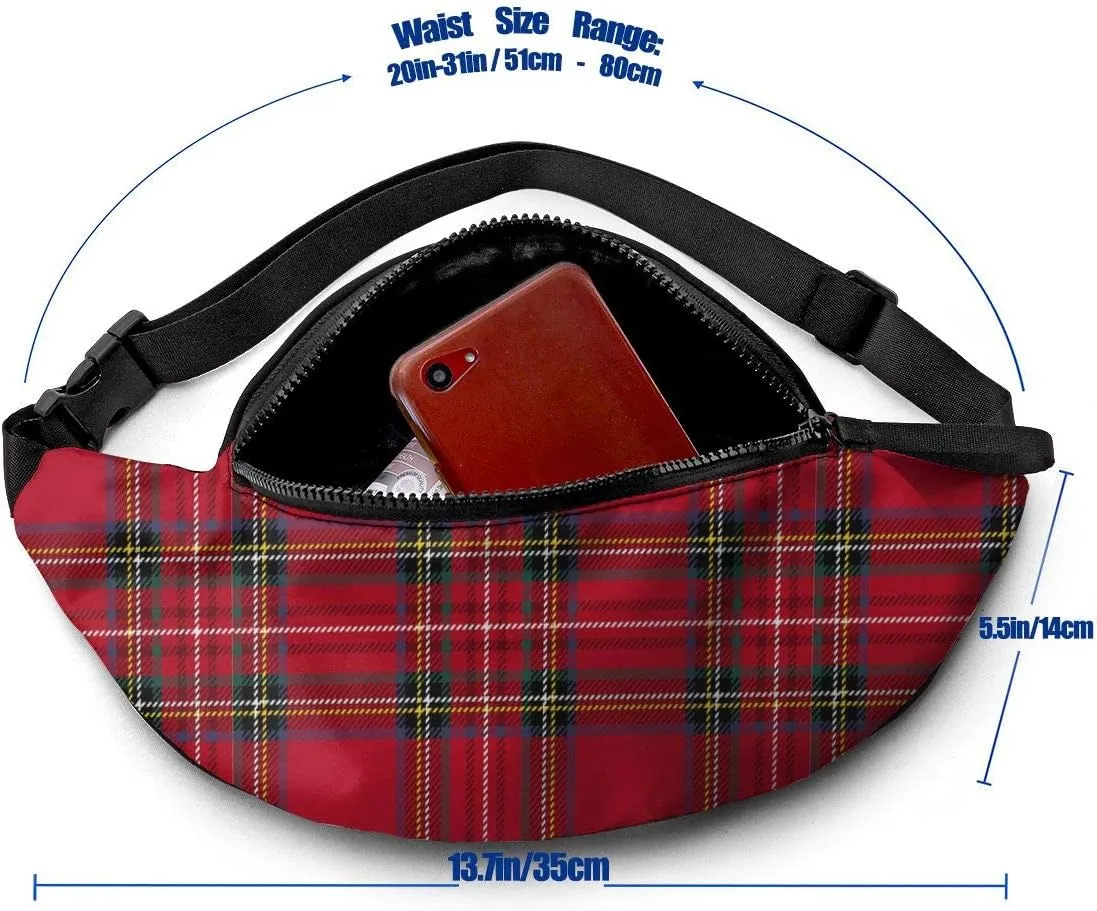 Dujiea Fanny Pack, Christmas Plaid Waist Bag with Headphone Hole Belt Bag Adjustable Sling Pocket Fashion Hip Bum Bag for Women Men Kids Outdoors Casual Travelling Hiking Cycling