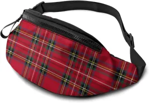 Dujiea Fanny Pack, Christmas Plaid Waist Bag with Headphone Hole Belt Bag Adjustable Sling Pocket Fashion Hip Bum Bag for Women Men Kids Outdoors Casual Travelling Hiking Cycling