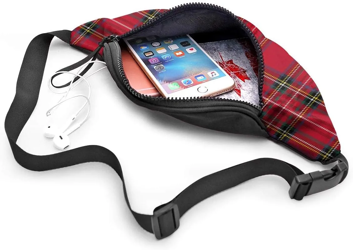 Dujiea Fanny Pack, Christmas Plaid Waist Bag with Headphone Hole Belt Bag Adjustable Sling Pocket Fashion Hip Bum Bag for Women Men Kids Outdoors Casual Travelling Hiking Cycling