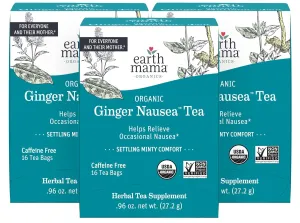 Earth Mama Organic Ginger Nausea™ Tea | Comforts Occasional Nausea   Morning Sickness, 16 Teabags Per Box (3-Pack)