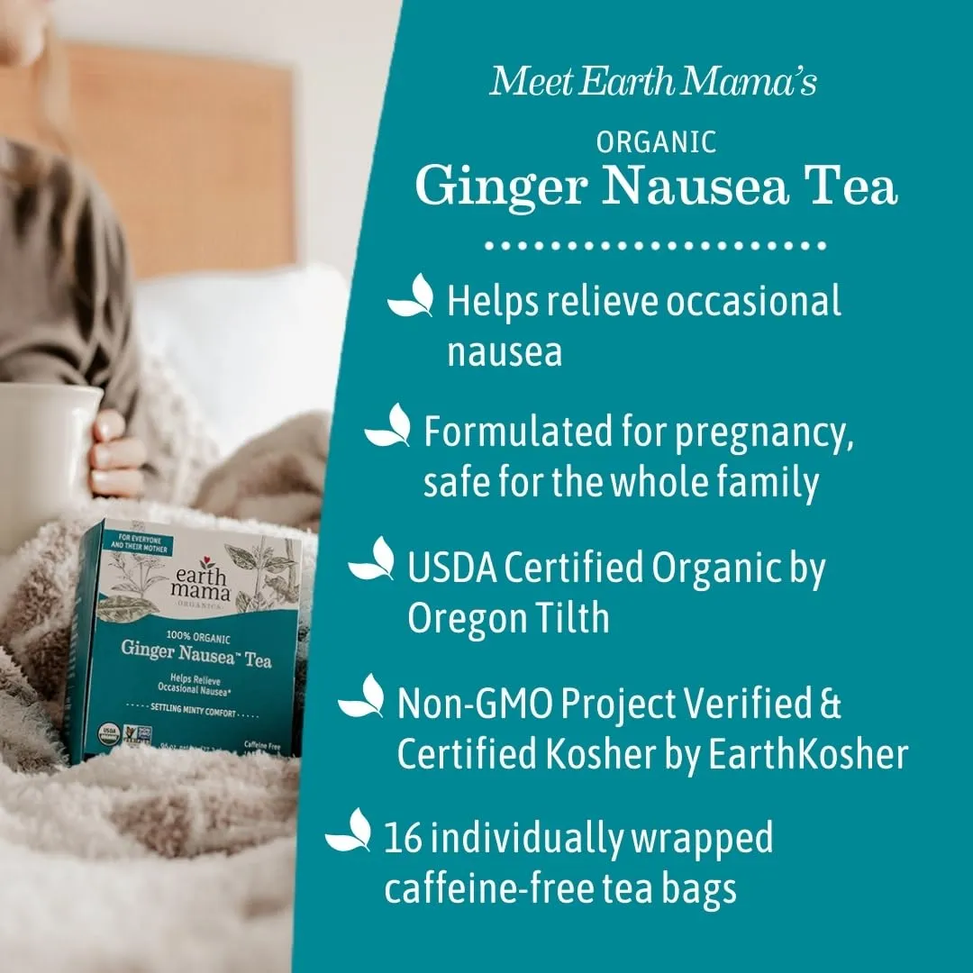 Earth Mama Organic Ginger Nausea™ Tea | Comforts Occasional Nausea   Morning Sickness, 16 Teabags Per Box (3-Pack)