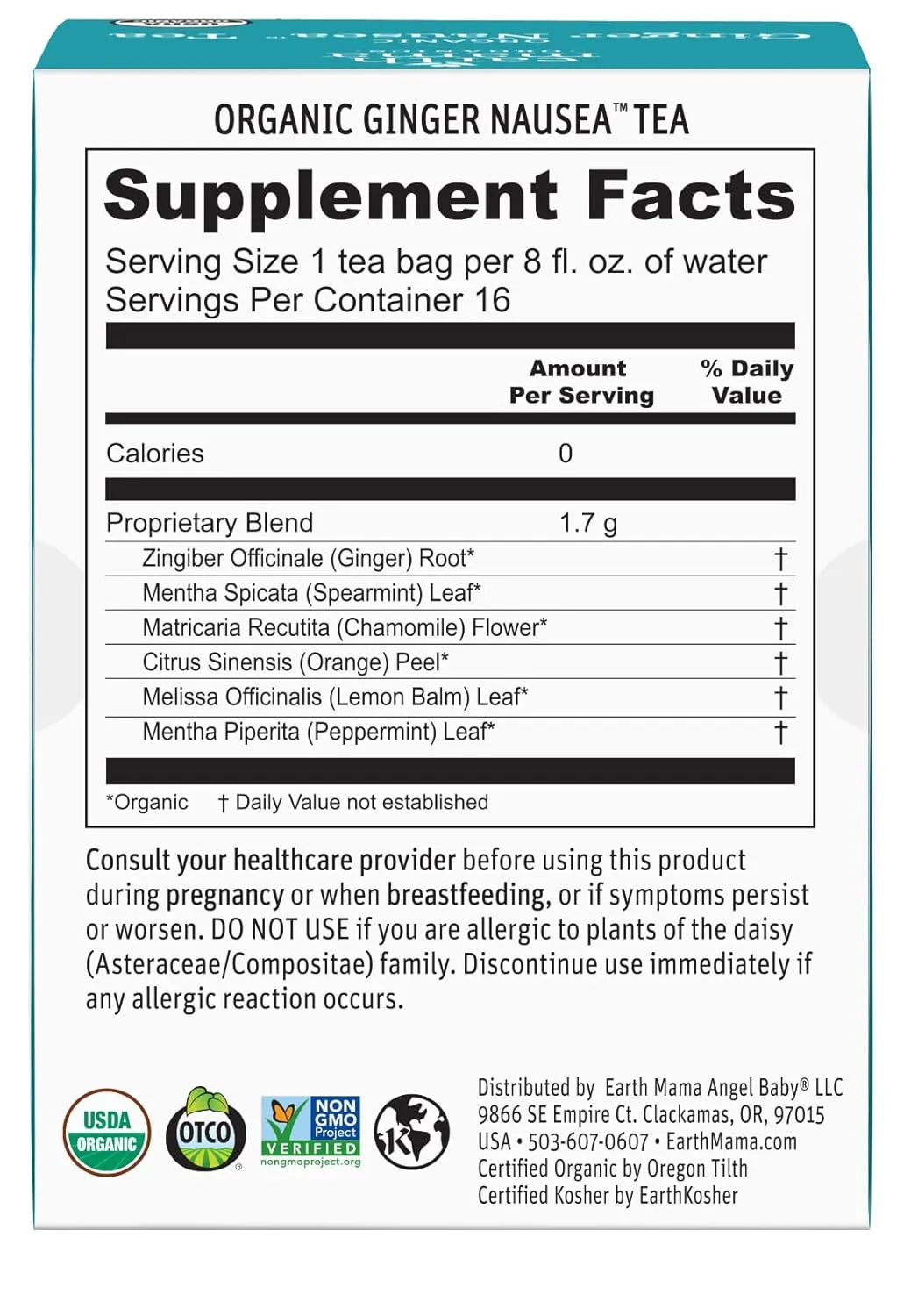 Earth Mama Organic Ginger Nausea™ Tea | Comforts Occasional Nausea   Morning Sickness, 16 Teabags Per Box (3-Pack)