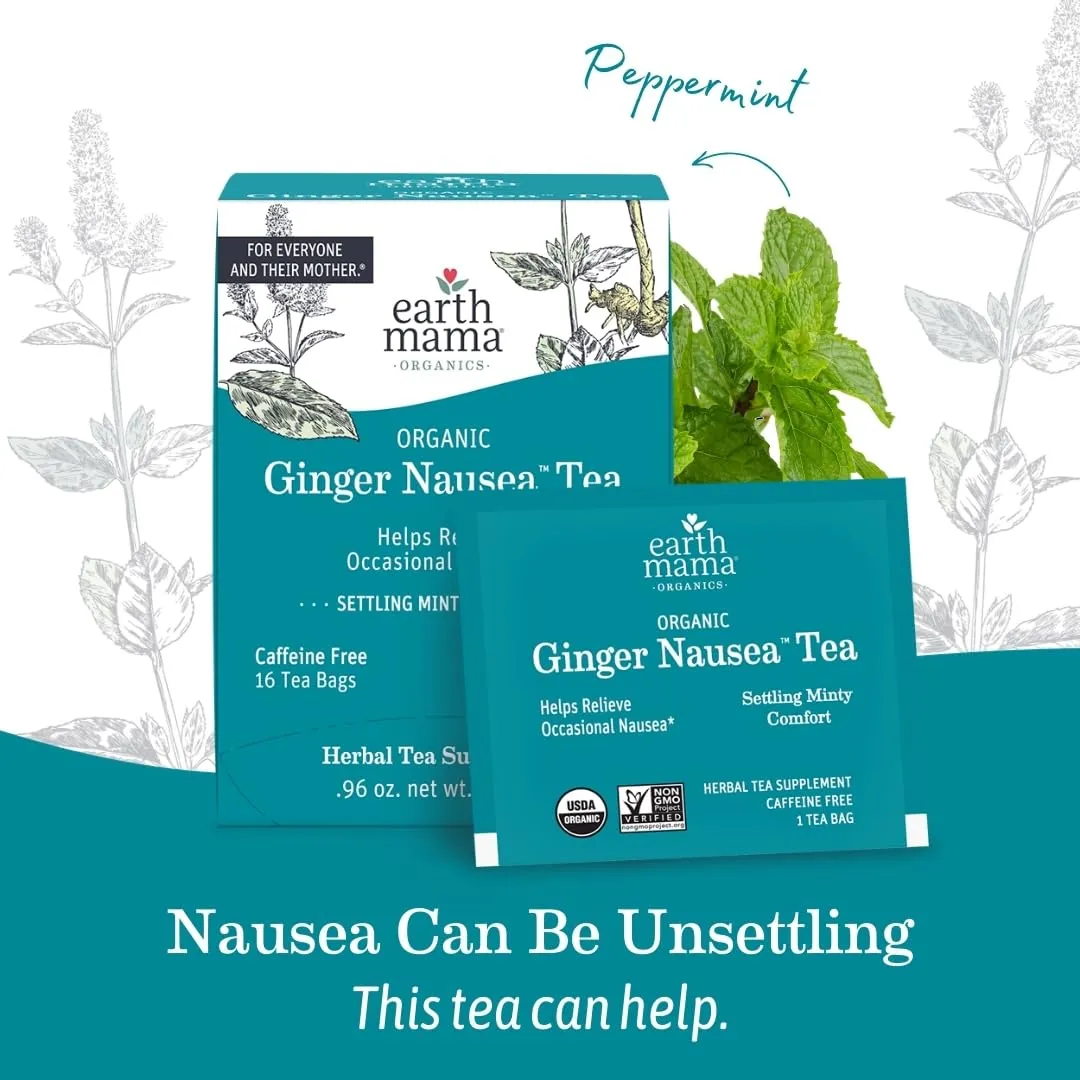 Earth Mama Organic Ginger Nausea™ Tea | Comforts Occasional Nausea   Morning Sickness, 16 Teabags Per Box (3-Pack)