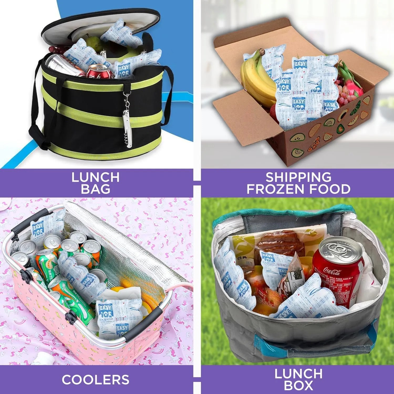 Easy Ice Reusable Ice and Heat Packs for Injuries, 4Ply Gel Sheets for Shipping, Coolers Long-Lasting Freezer Packs for Food, Beverages and Medicine Keeps Items Fresh, Ideal for Travel- (10"x7")