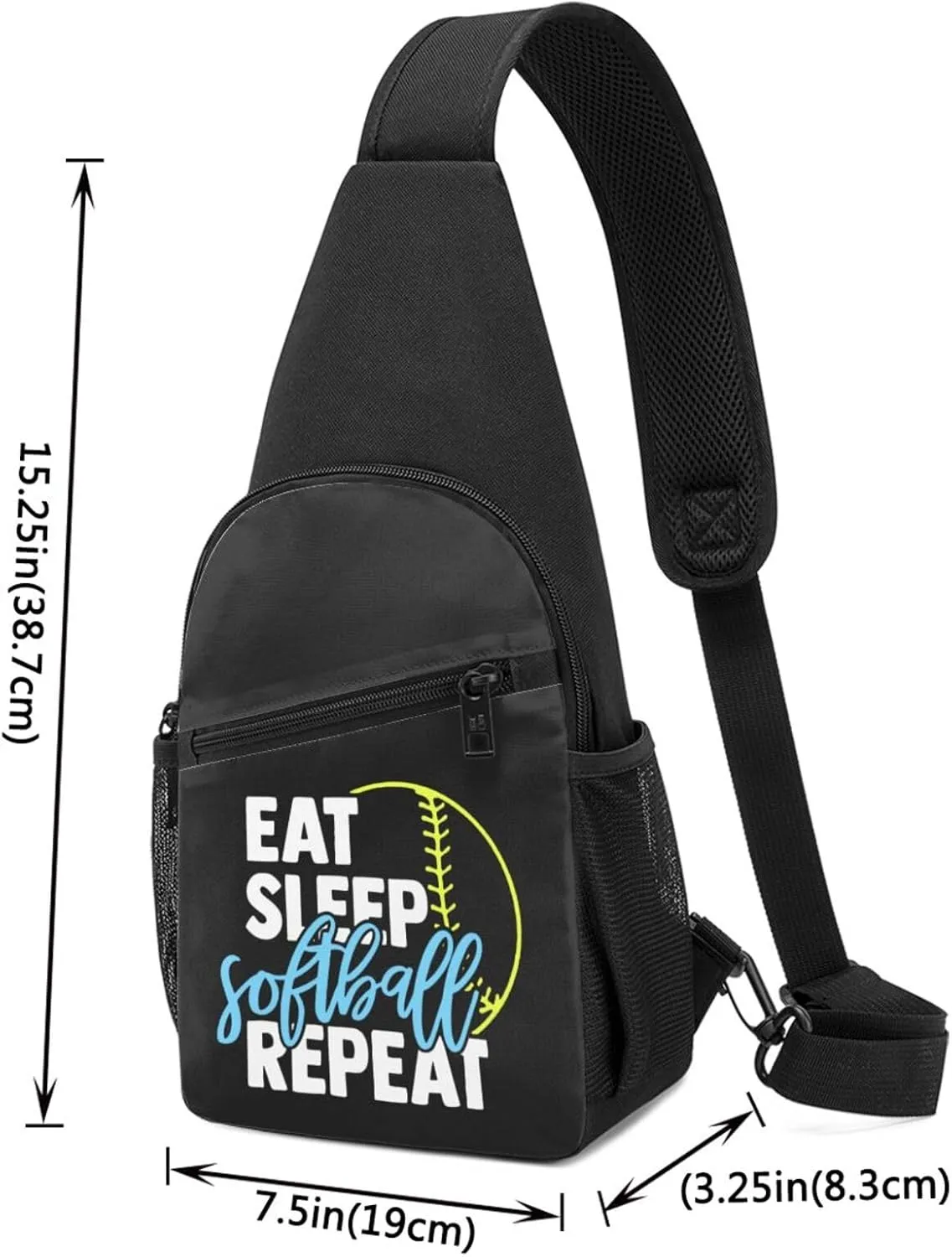 Eat Sleep Softball Sling Bag Crossbody Backpack Shoulder Casual Daypack Bags for Men Women