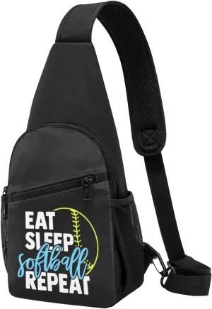 Eat Sleep Softball Sling Bag Crossbody Backpack Shoulder Casual Daypack Bags for Men Women