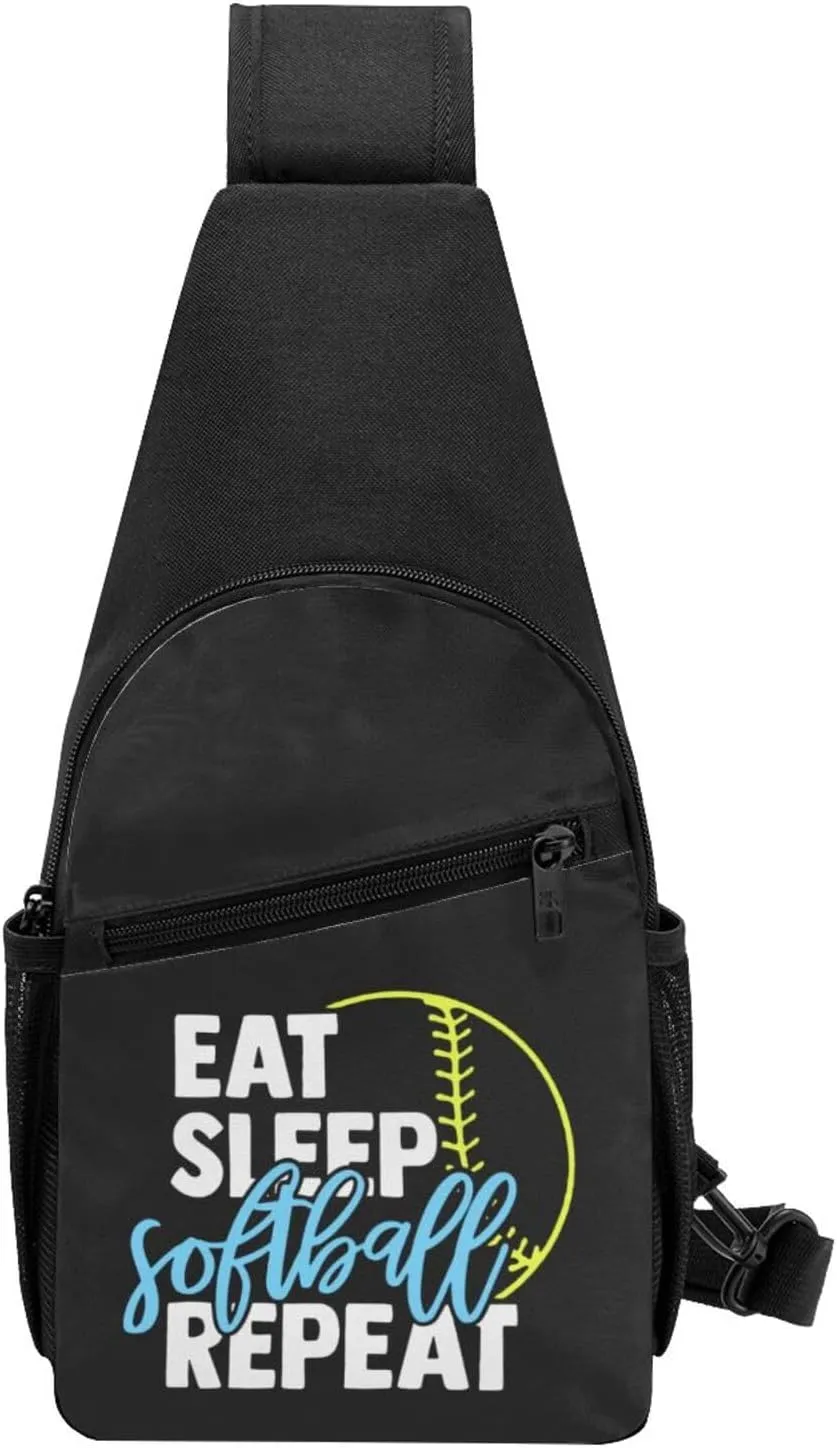 Eat Sleep Softball Sling Bag Crossbody Backpack Shoulder Casual Daypack Bags for Men Women