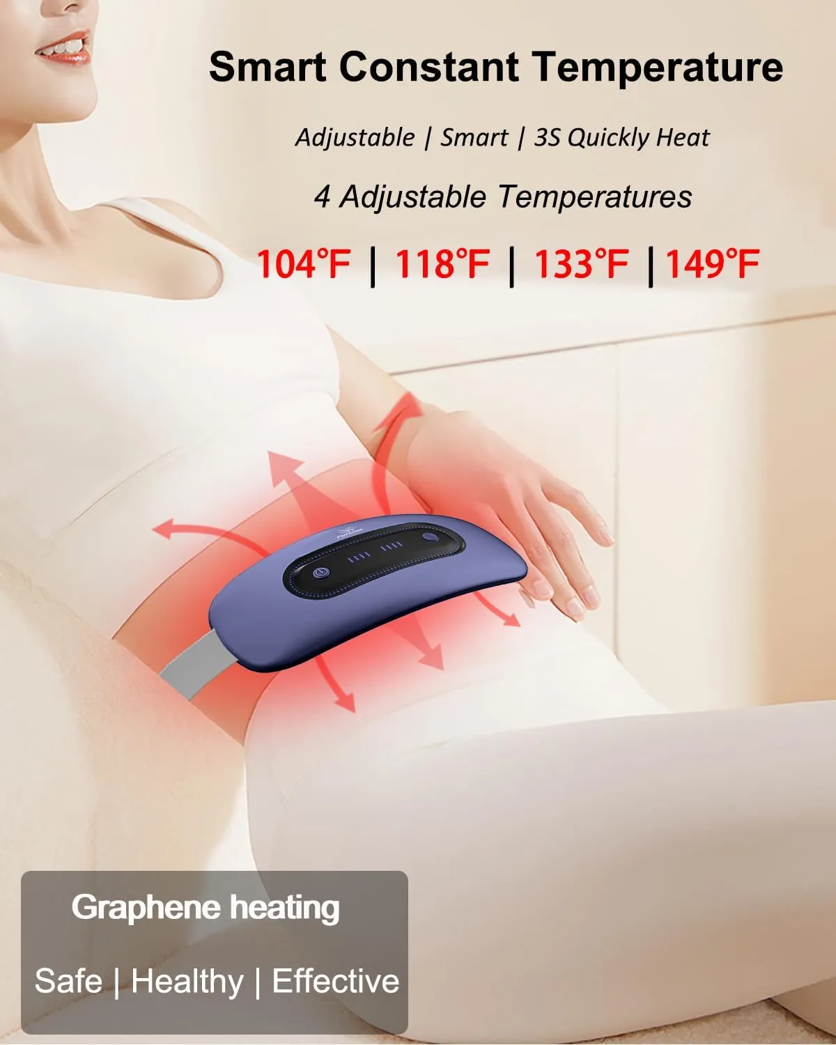 Electric Heating Pad,Portable Cordless Menstrual Heating Pad with 4 Heat Levels and 4 Massage Modes, Fast Large Heating Belly Wrap Belt(Navy Blue)