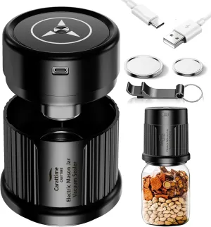 Electric Mason Jar Vacuum Sealer Kit Auto Stop Fully Automatic Fits Wide and Regular Mouth 3 IN 1 Design For Canning Jar And Sous Vide Bags (Black)