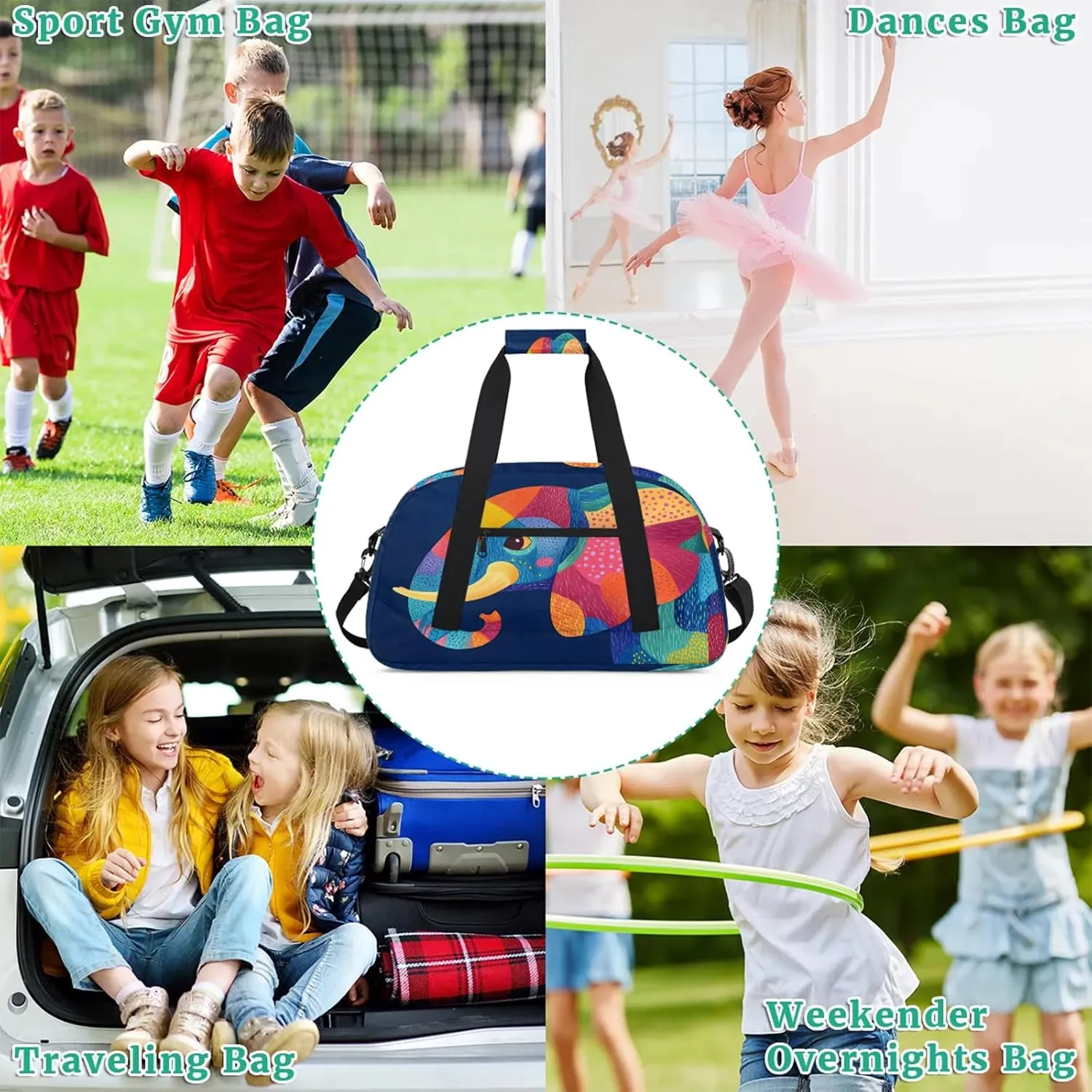 Elephant Sports Duffle Gym Bags for Men or Women, Wild Animal Lightweight Carry On Overnight Weekender Bag for Travel Workout