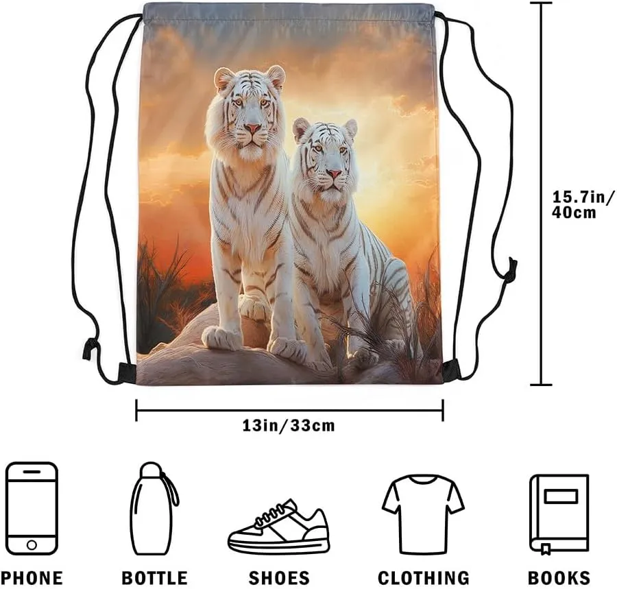 Erosebridal Tiger String Backpack Tigers Family Draw String Back Bag Wildlife Animal Drawstring Backpack Sunset Drawstring Bags For Sport Gym Swim Yoga,13X15.7 Waterproof