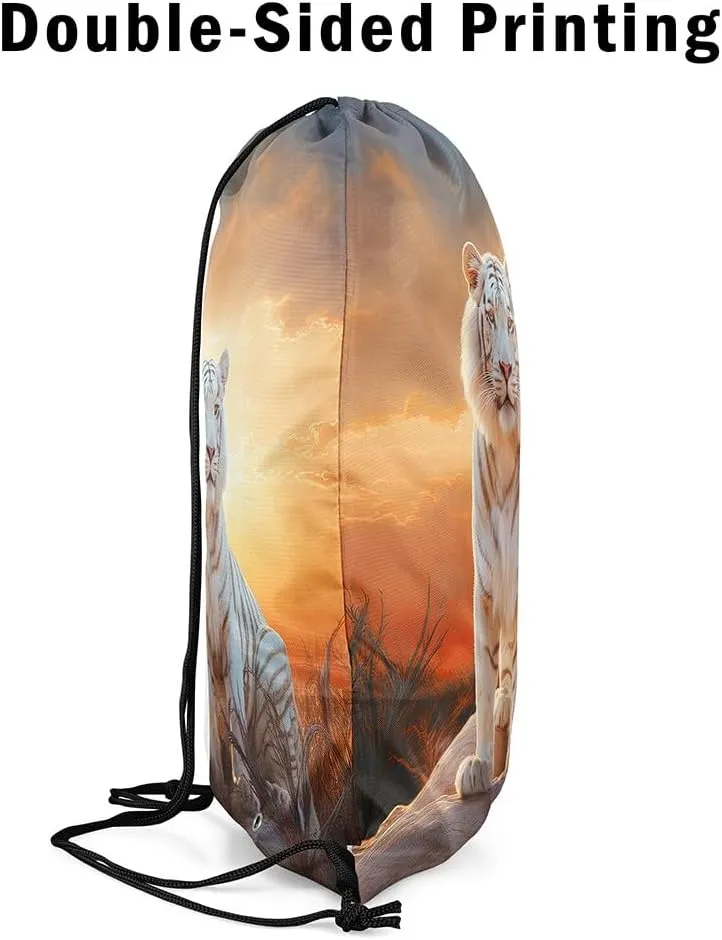 Erosebridal Tiger String Backpack Tigers Family Draw String Back Bag Wildlife Animal Drawstring Backpack Sunset Drawstring Bags For Sport Gym Swim Yoga,13X15.7 Waterproof