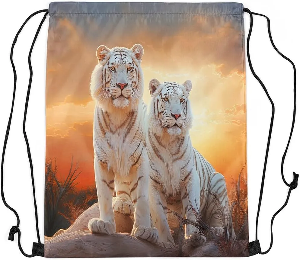 Erosebridal Tiger String Backpack Tigers Family Draw String Back Bag Wildlife Animal Drawstring Backpack Sunset Drawstring Bags For Sport Gym Swim Yoga,13X15.7 Waterproof