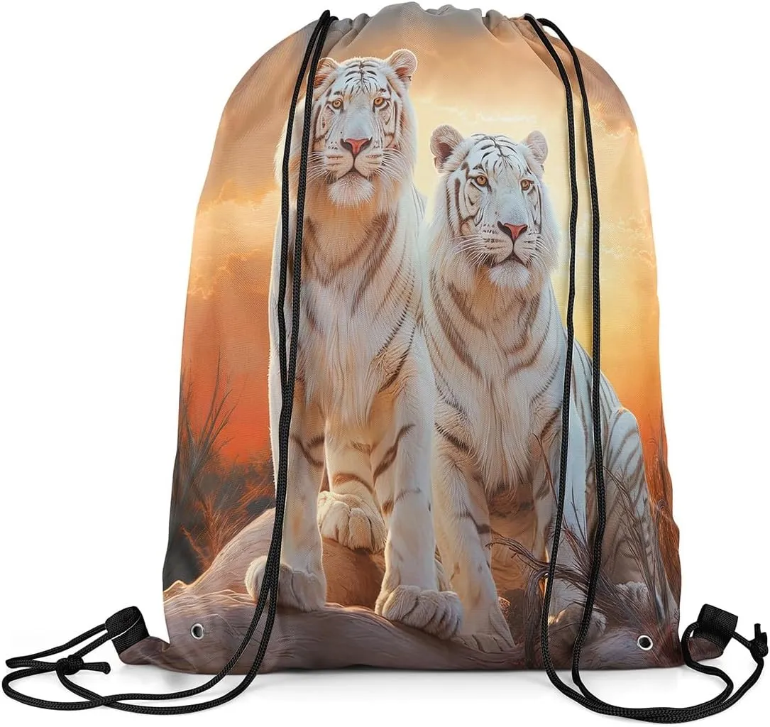 Erosebridal Tiger String Backpack Tigers Family Draw String Back Bag Wildlife Animal Drawstring Backpack Sunset Drawstring Bags For Sport Gym Swim Yoga,13X15.7 Waterproof