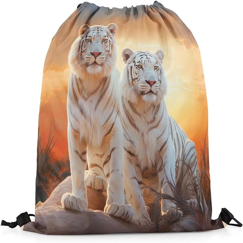 Erosebridal Tiger String Backpack Tigers Family Draw String Back Bag Wildlife Animal Drawstring Backpack Sunset Drawstring Bags For Sport Gym Swim Yoga,13X15.7 Waterproof