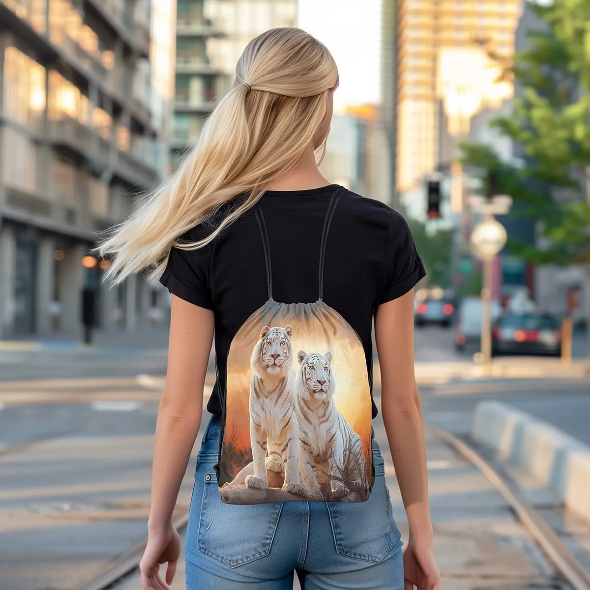 Erosebridal Tiger String Backpack Tigers Family Draw String Back Bag Wildlife Animal Drawstring Backpack Sunset Drawstring Bags For Sport Gym Swim Yoga,13X15.7 Waterproof