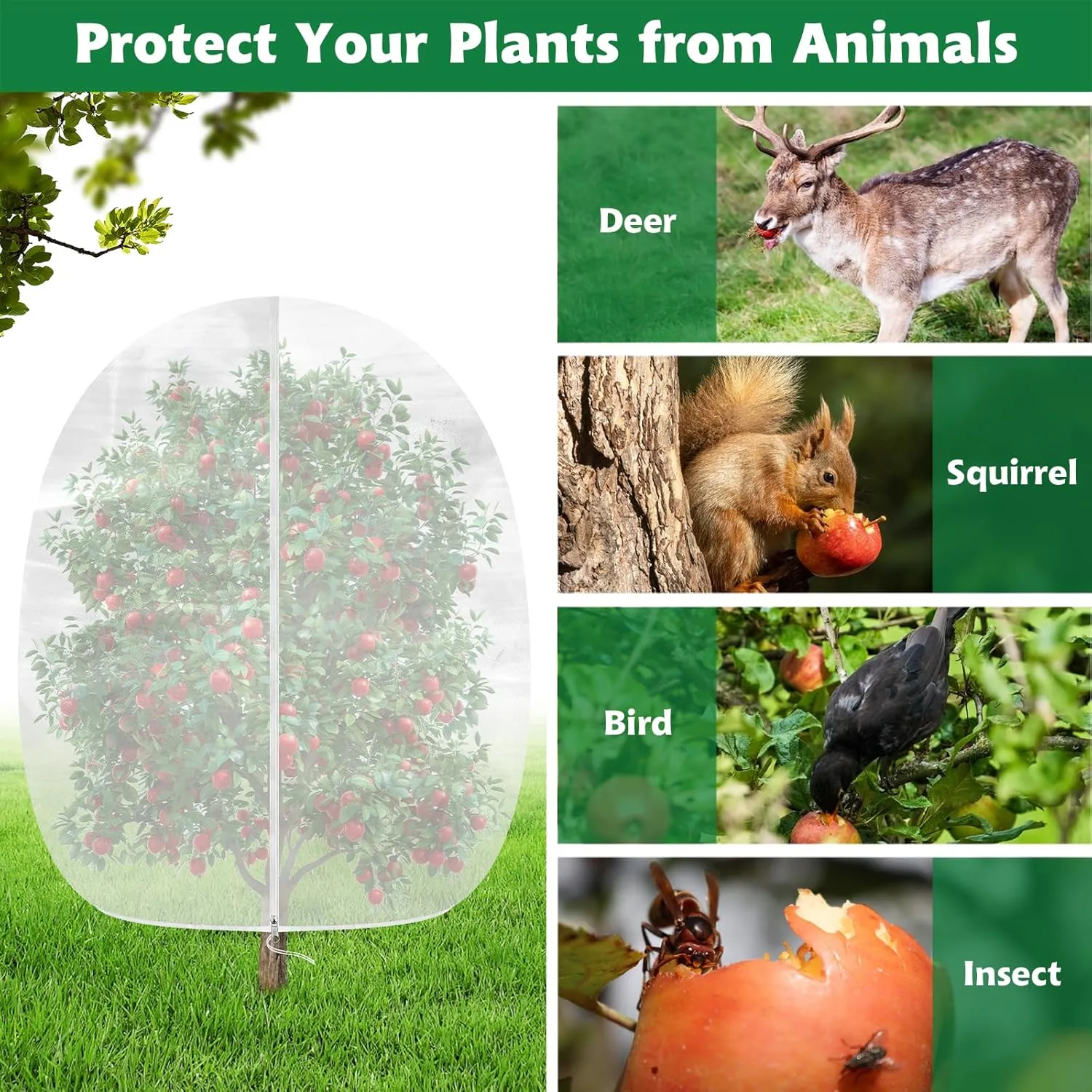 Evoio Bird Netting for Garden Plant Fruit Tree Protection Large Blueberry Bushes Netting Covers Bags with Zipper, 4 x 5 ft Shrubs Bush Tomato Strawberry Berry Barrier Mesh Cover Net Protector (2 Pcs)