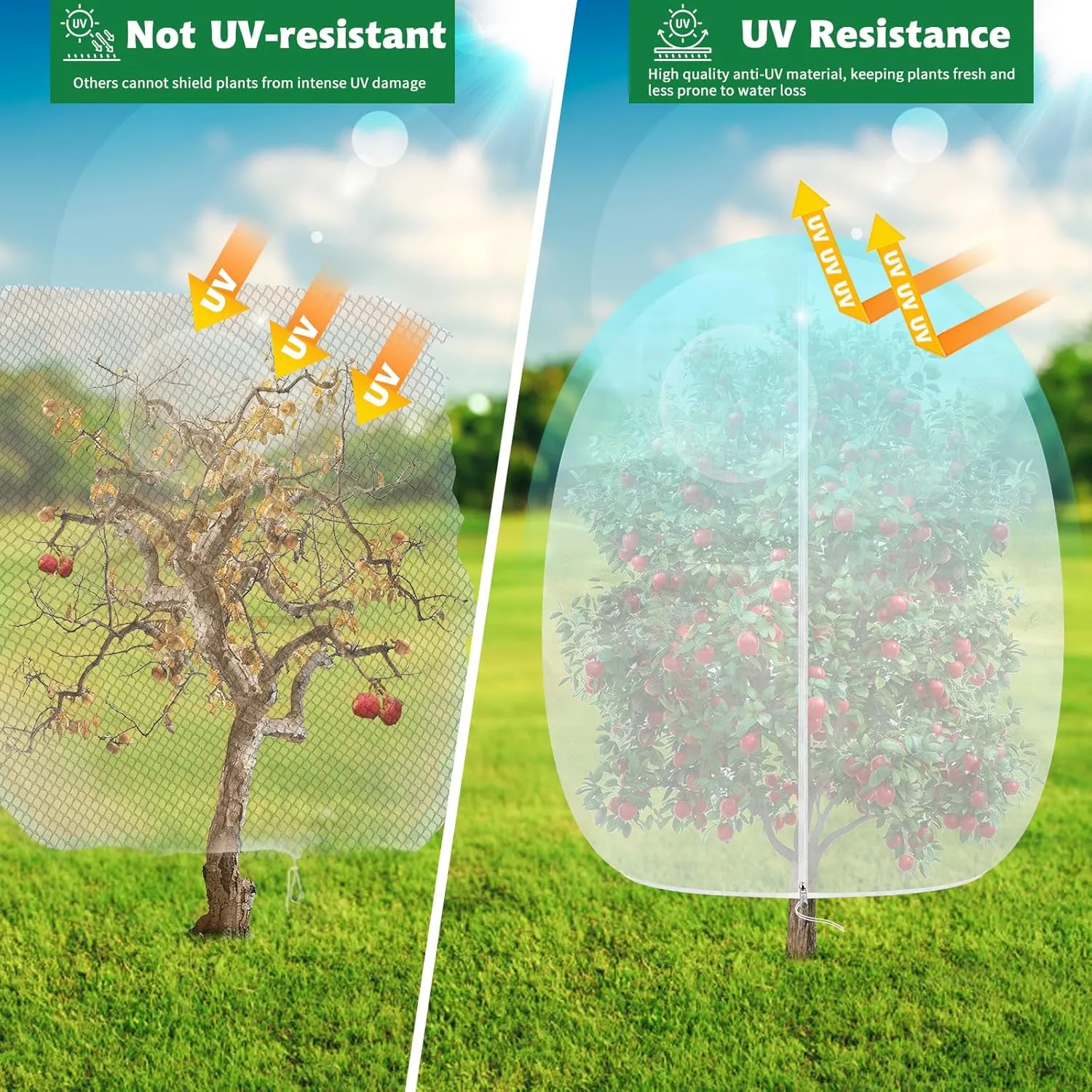 Evoio Bird Netting for Garden Plant Fruit Tree Protection Large Blueberry Bushes Netting Covers Bags with Zipper, 4 x 5 ft Shrubs Bush Tomato Strawberry Berry Barrier Mesh Cover Net Protector (2 Pcs)