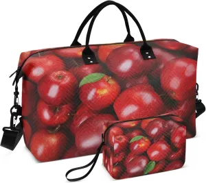 Exnundod Harvest Red Apples Travel Duffel Bags for Women Seasonal Sports Gym Bag Weekender Carry On Tote Overnight Luggage Duffle Bags