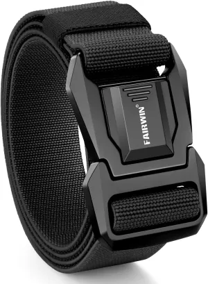 FAIRWIN Tactical Belt Men, Work Rigger Military 1.5" Stretch Nylon Web Belt with Heavy Duty Quick Release Seatbelt Buckle