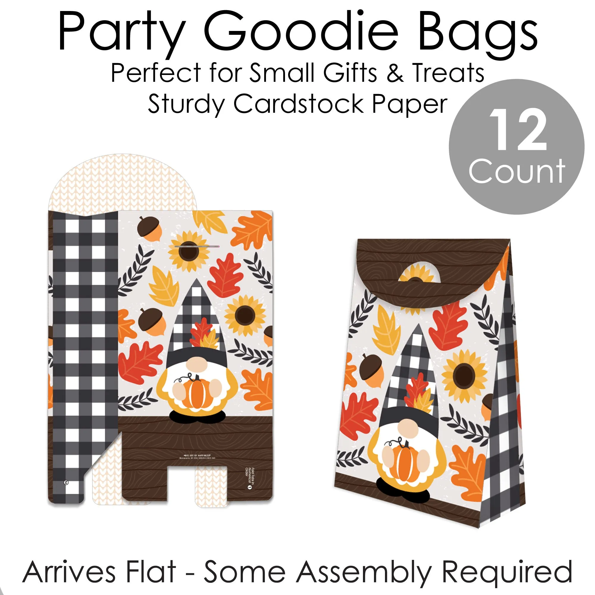 Fall Gnomes - Autumn Harvest Gift Favor Bags - Party Goodie Boxes - Set of 12