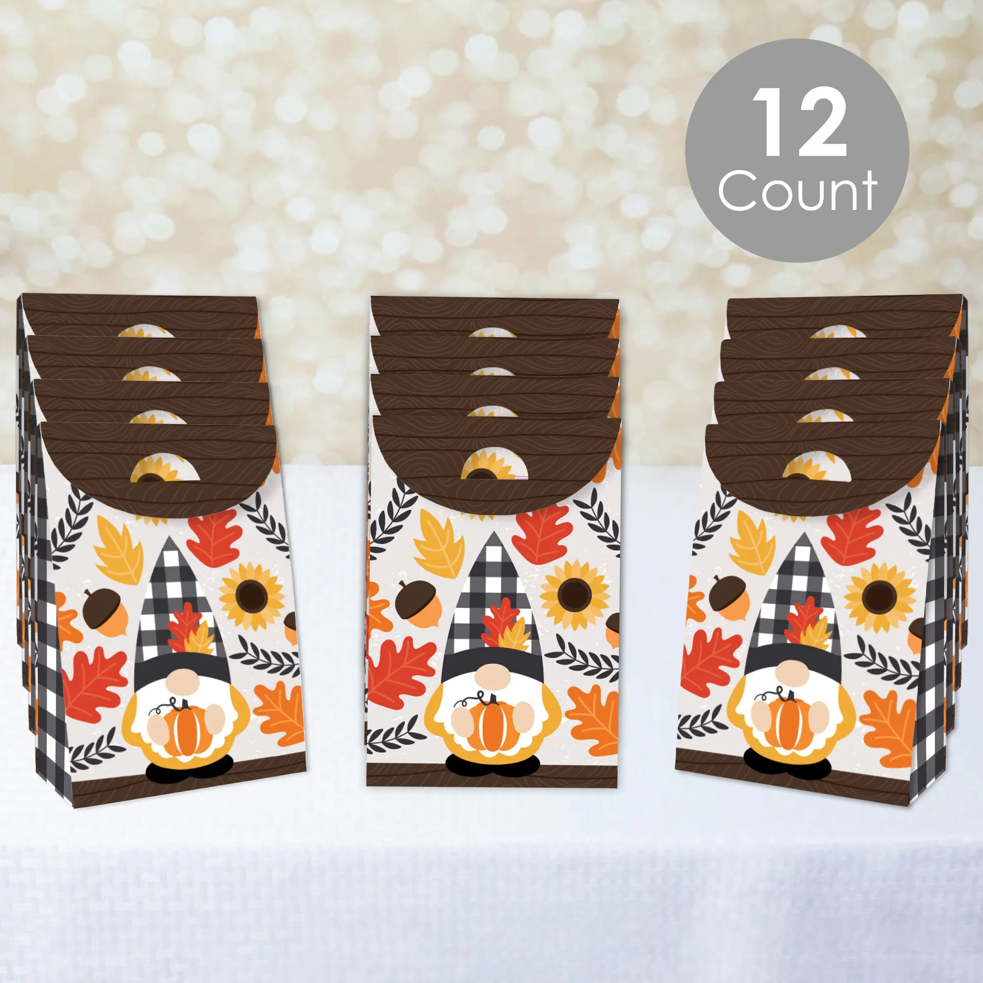 Fall Gnomes - Autumn Harvest Gift Favor Bags - Party Goodie Boxes - Set of 12