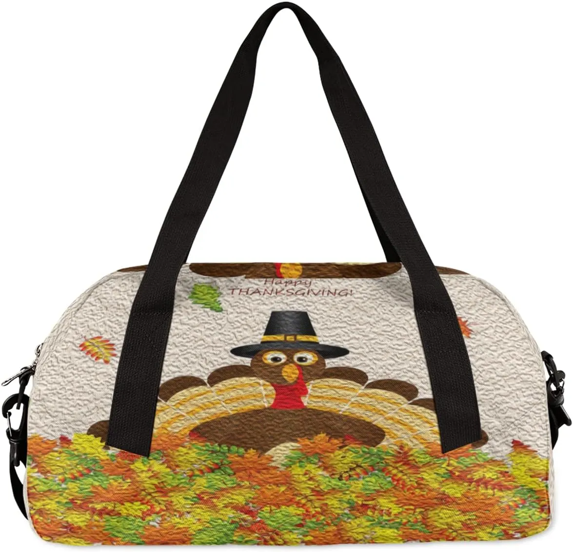 Fall Leaves Thanksgiving Turkey Kids Duffel Bag for Girls Boys, Turkey Oil Painting Dance Bag Overnight Small Duffel Bag Carry On Weekend Sports Gym Travel Bag for School Practice Gymnastics Ballet