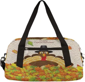 Fall Leaves Thanksgiving Turkey Kids Duffel Bag for Girls Boys, Turkey Oil Painting Dance Bag Overnight Small Duffel Bag Carry On Weekend Sports Gym Travel Bag for School Practice Gymnastics Ballet