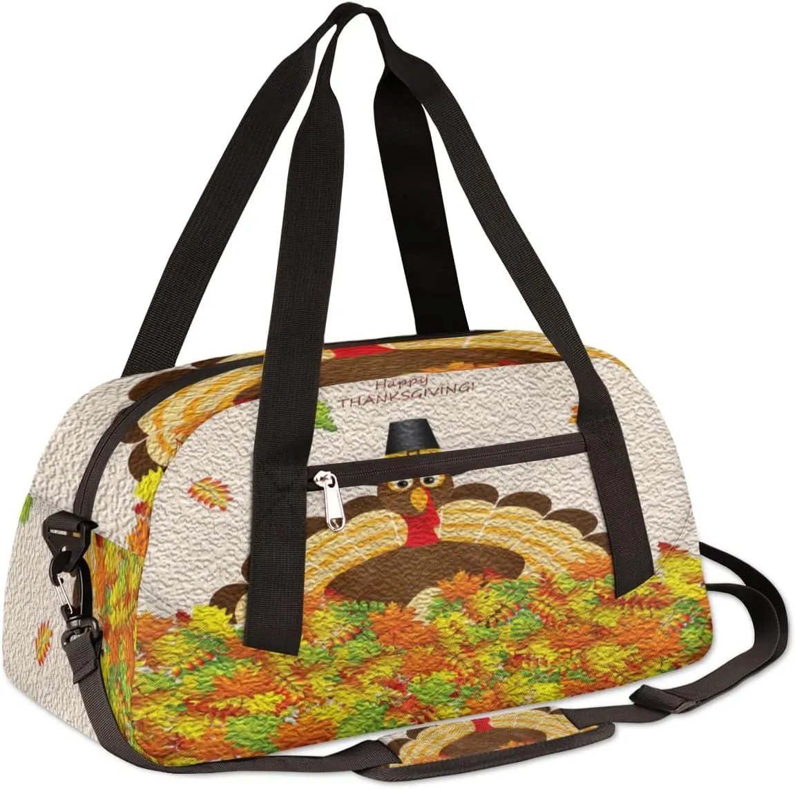 Fall Leaves Thanksgiving Turkey Kids Duffel Bag for Girls Boys, Turkey Oil Painting Dance Bag Overnight Small Duffel Bag Carry On Weekend Sports Gym Travel Bag for School Practice Gymnastics Ballet