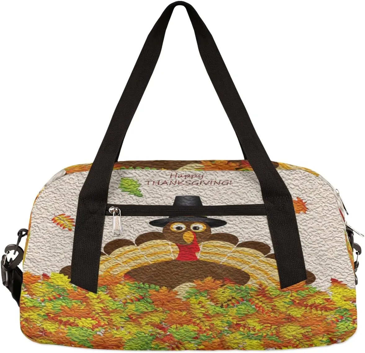 Fall Leaves Thanksgiving Turkey Kids Duffel Bag for Girls Boys, Turkey Oil Painting Dance Bag Overnight Small Duffel Bag Carry On Weekend Sports Gym Travel Bag for School Practice Gymnastics Ballet