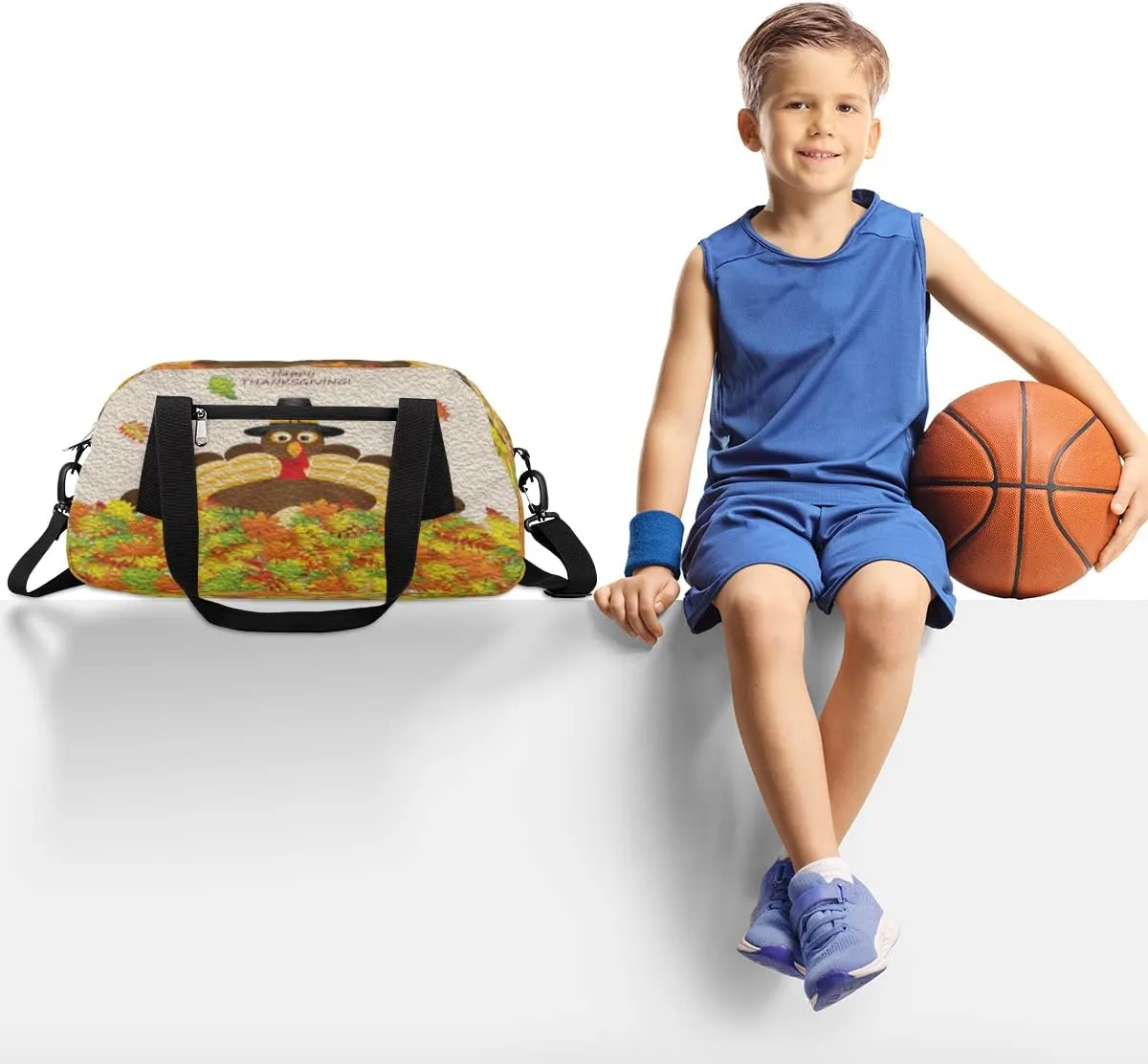 Fall Leaves Thanksgiving Turkey Kids Duffel Bag for Girls Boys, Turkey Oil Painting Dance Bag Overnight Small Duffel Bag Carry On Weekend Sports Gym Travel Bag for School Practice Gymnastics Ballet