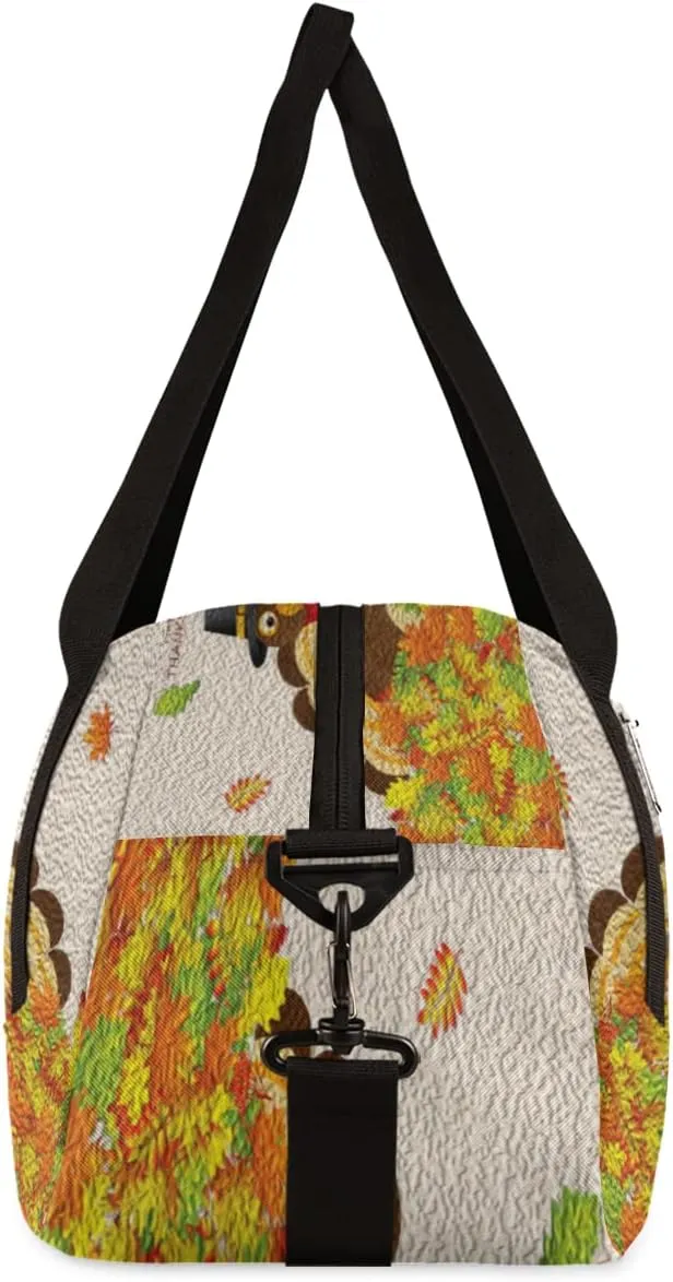Fall Leaves Thanksgiving Turkey Kids Duffel Bag for Girls Boys, Turkey Oil Painting Dance Bag Overnight Small Duffel Bag Carry On Weekend Sports Gym Travel Bag for School Practice Gymnastics Ballet