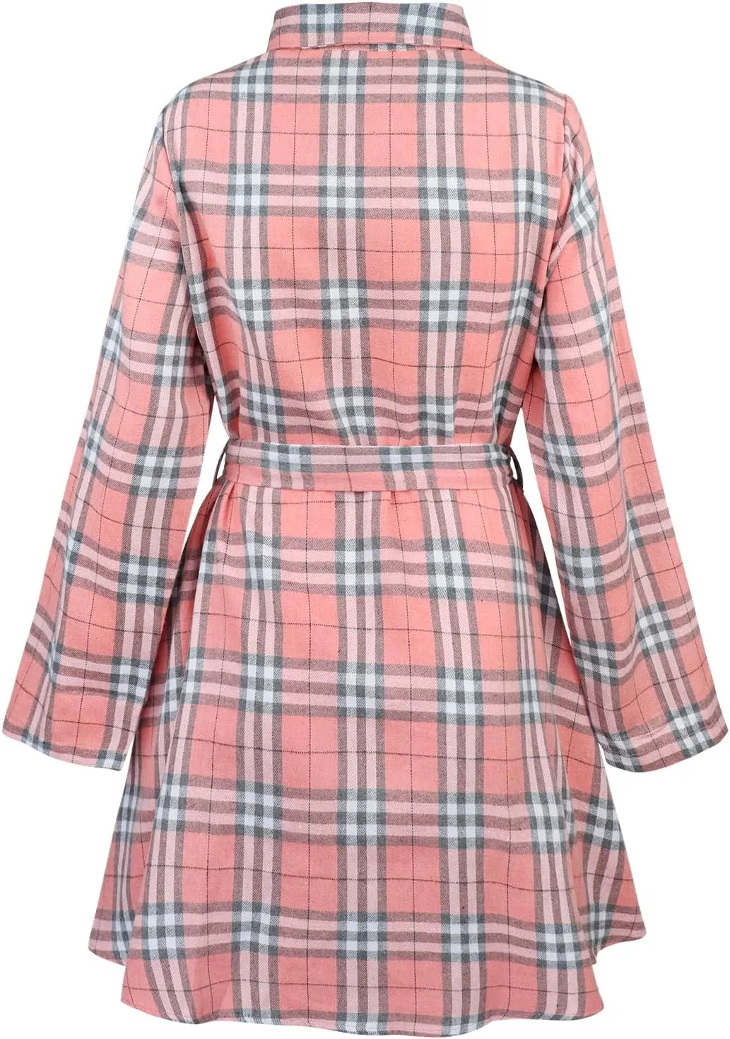 FANCYINN Women Long Sleeve Plaid Pattern Tunic Tops Shirt Casual Dress