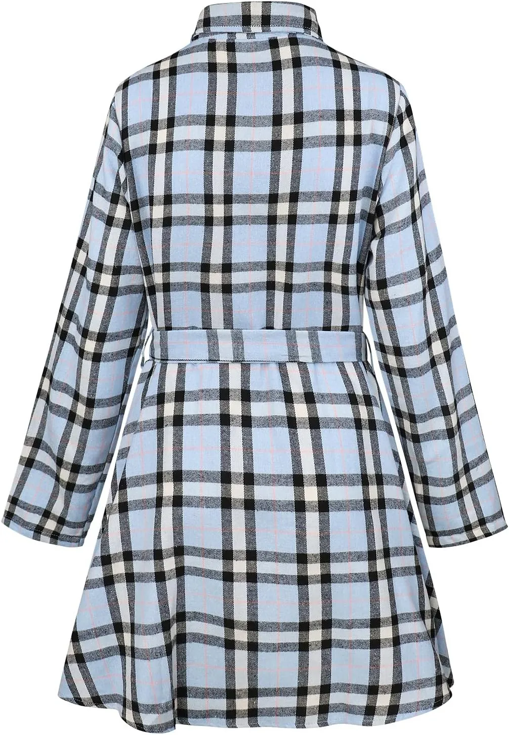 FANCYINN Women Long Sleeve Plaid Pattern Tunic Tops Shirt Casual Dress