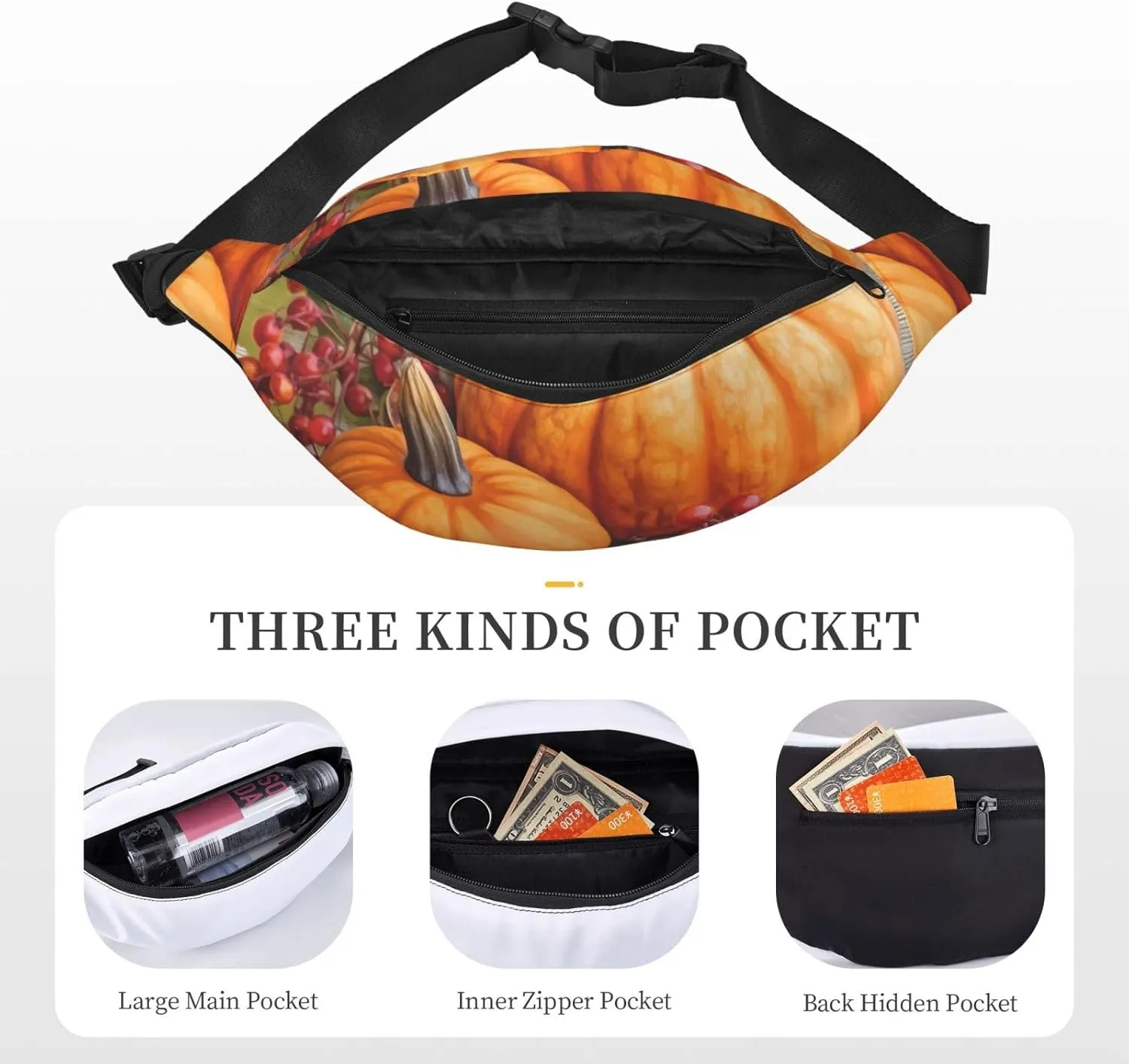 Fanny Pack for Men Women Waist Bag Adjustable Waist Pack Crossbody Belt Bag Harvest Fruits Pumpkin Bum Bag
