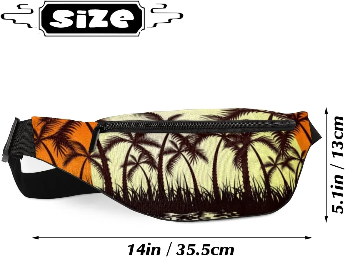 Fanny Pack for Women Men Sunset Coconut Tree Waist Pack Crossbody Bag with Adjustable Straps for Hiking Running Walking Travel Cycling