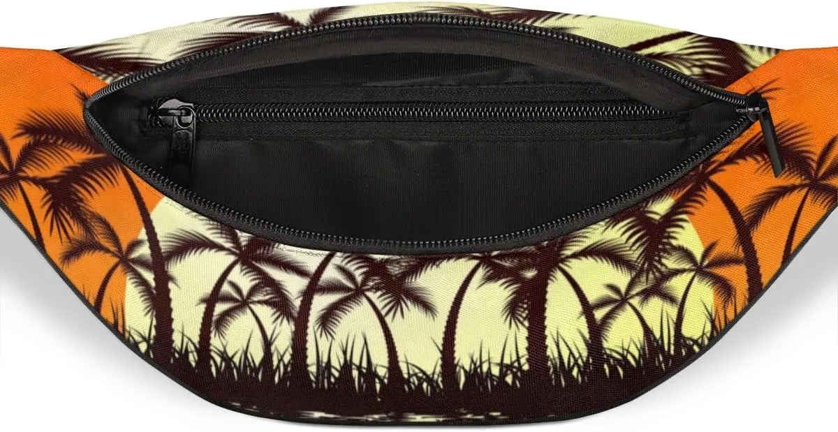 Fanny Pack for Women Men Sunset Coconut Tree Waist Pack Crossbody Bag with Adjustable Straps for Hiking Running Walking Travel Cycling