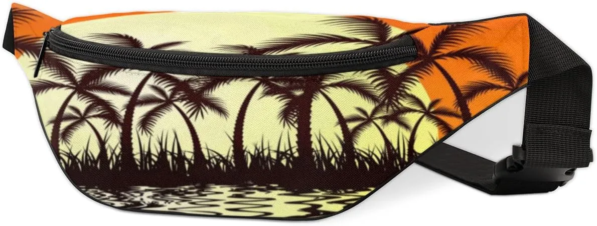 Fanny Pack for Women Men Sunset Coconut Tree Waist Pack Crossbody Bag with Adjustable Straps for Hiking Running Walking Travel Cycling