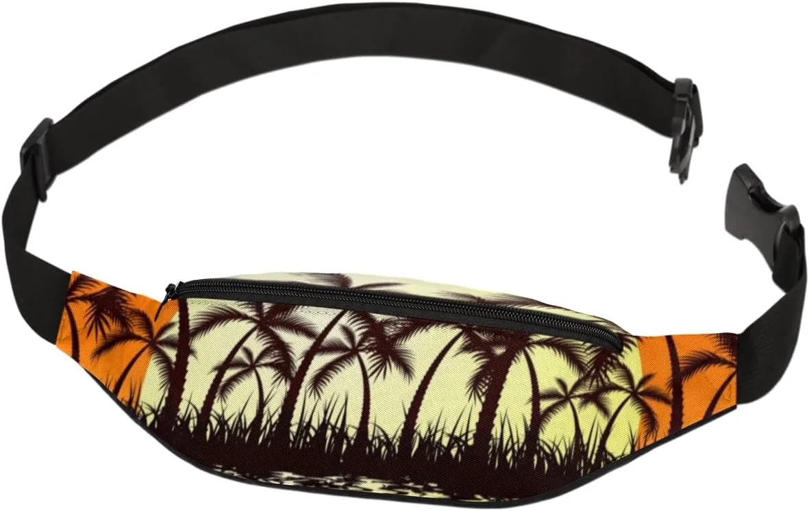 Fanny Pack for Women Men Sunset Coconut Tree Waist Pack Crossbody Bag with Adjustable Straps for Hiking Running Walking Travel Cycling