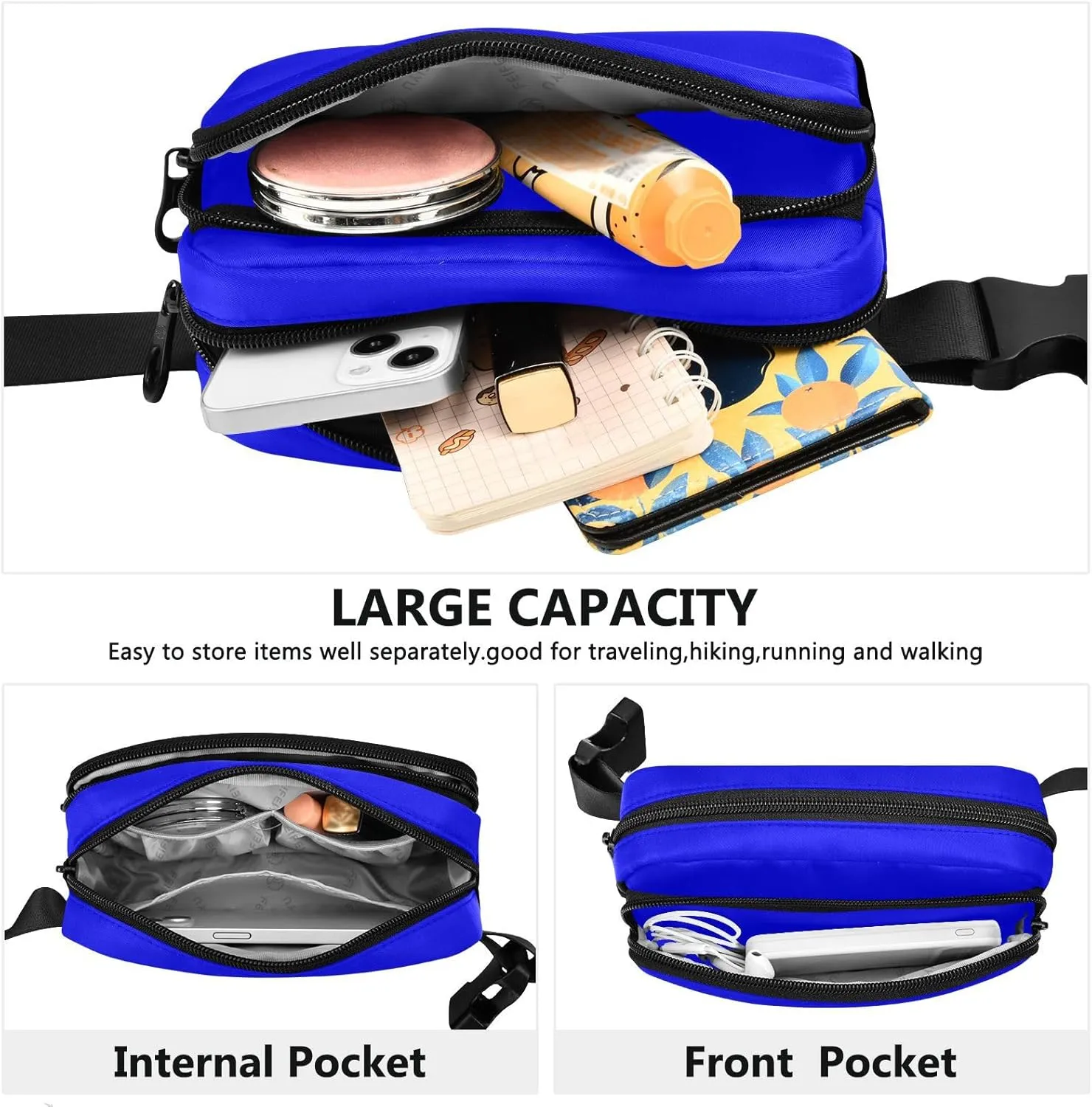 Fanny Pack for Women Men with Zipper Blue Fashion Waist Pack, Small Cross Body bags for Running,Hiking,Cycling,Travel 20804