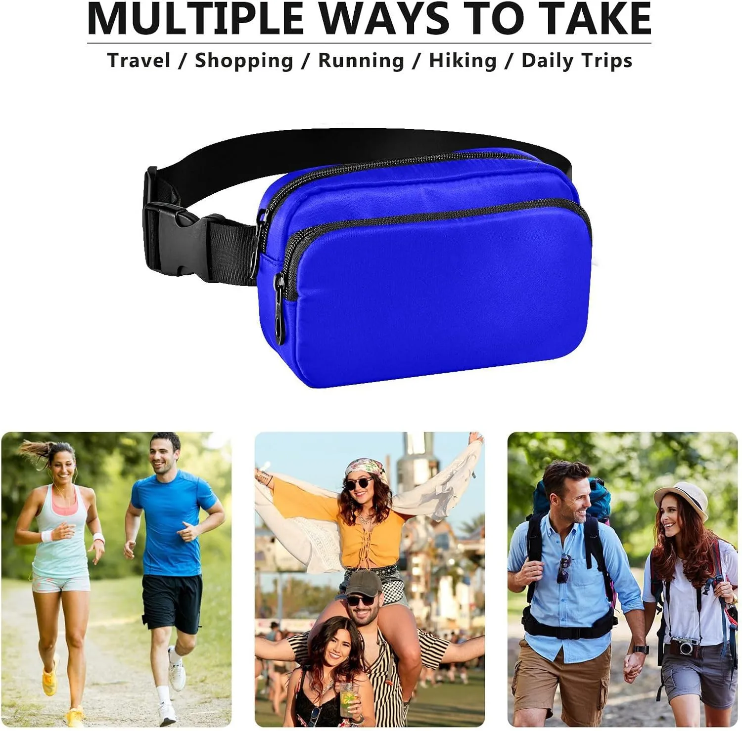 Fanny Pack for Women Men with Zipper Blue Fashion Waist Pack, Small Cross Body bags for Running,Hiking,Cycling,Travel 20804
