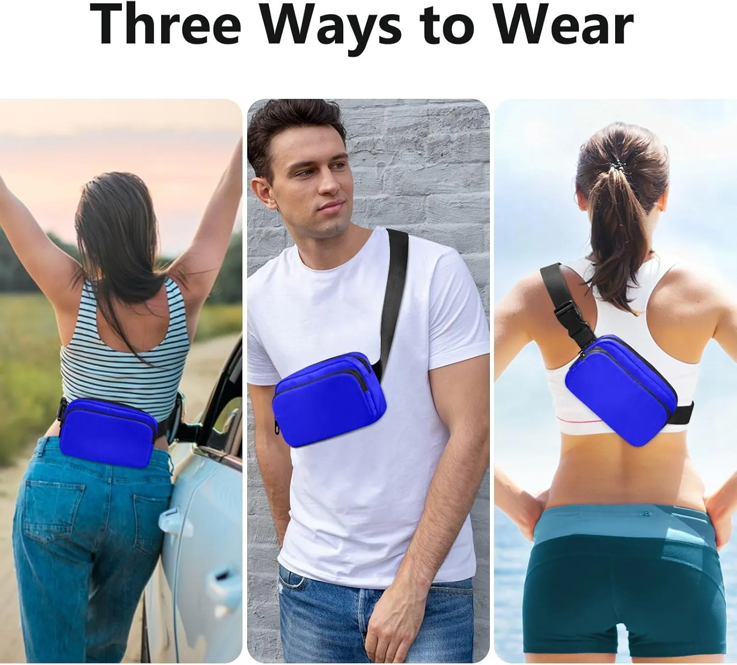 Fanny Pack for Women Men with Zipper Blue Fashion Waist Pack, Small Cross Body bags for Running,Hiking,Cycling,Travel 20804